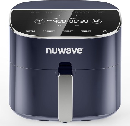 Nuwave Brio Plus 8 Qt Air Fryer, PFAS Free, New & Improved, Digital Touch Screen, Cool White Display, 50°F~400°F in Precise 5°, 5 Cook Functions, 100 Presets & 50 Memory, 3 Wattages 700, 1500, 1800