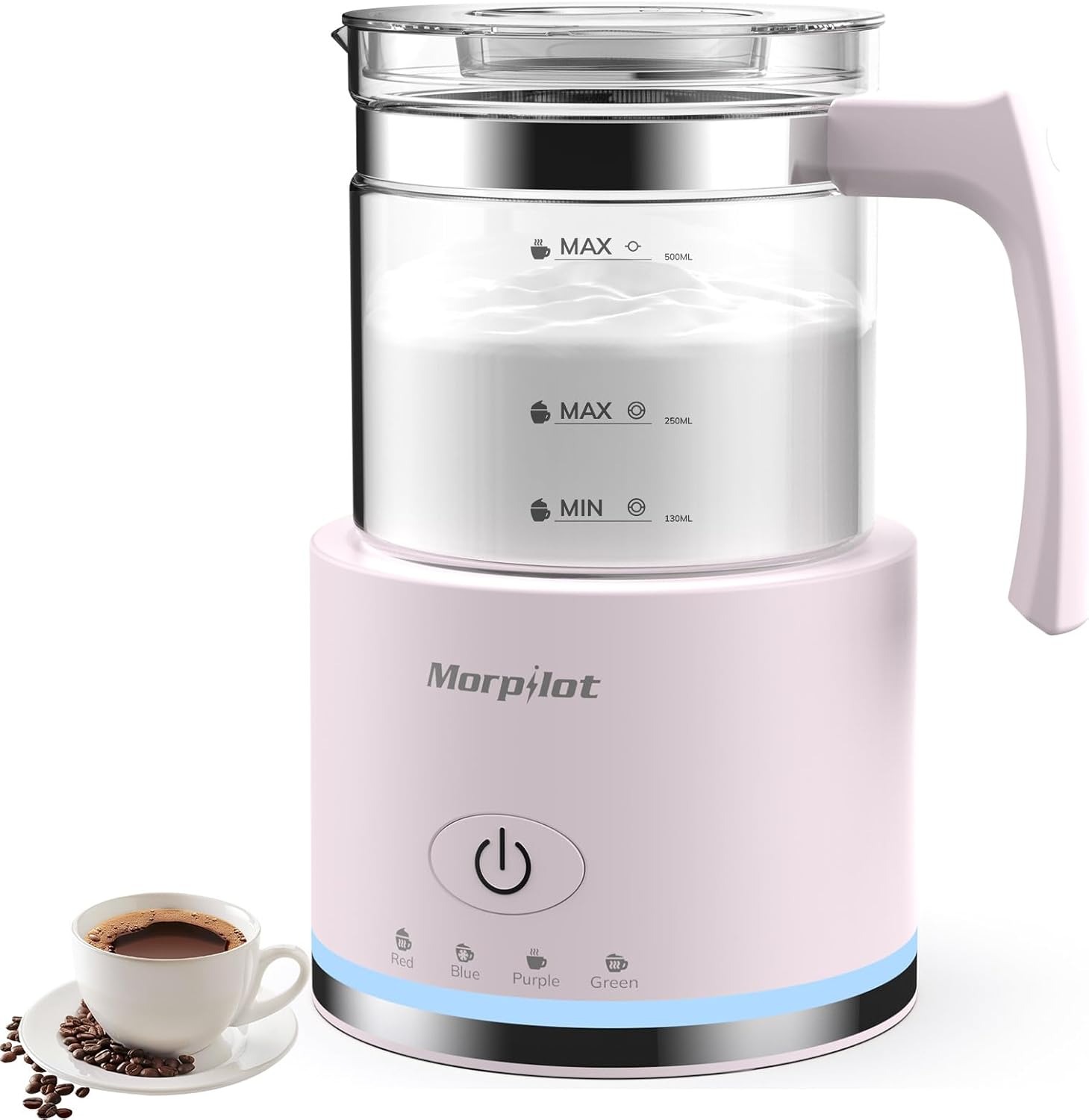 Large Electric Milk Frother and Steamer, 16.9oz/500ml Milk Steamer and Frother for Latte or Hot Chocolate, Dishwasher Safe, BPA Free, 6 Functions, Enjoy Perfect Milk Froth in 2 Min (White-Glass)