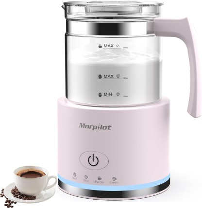 Large Electric Milk Frother and Steamer, 16.9oz/500ml Milk Steamer and Frother for Latte or Hot Chocolate, Dishwasher Safe, BPA Free, 6 Functions, Enjoy Perfect Milk Froth in 2 Min (White-Glass)