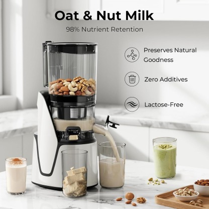 Juicer Machines, 3-in-1 Cold Press Juicer with 6.5" Extra Large Chute, 100oz Large Capacity, AC Motor, Makes Juice, Nut Milk & Sorbet, Bright White