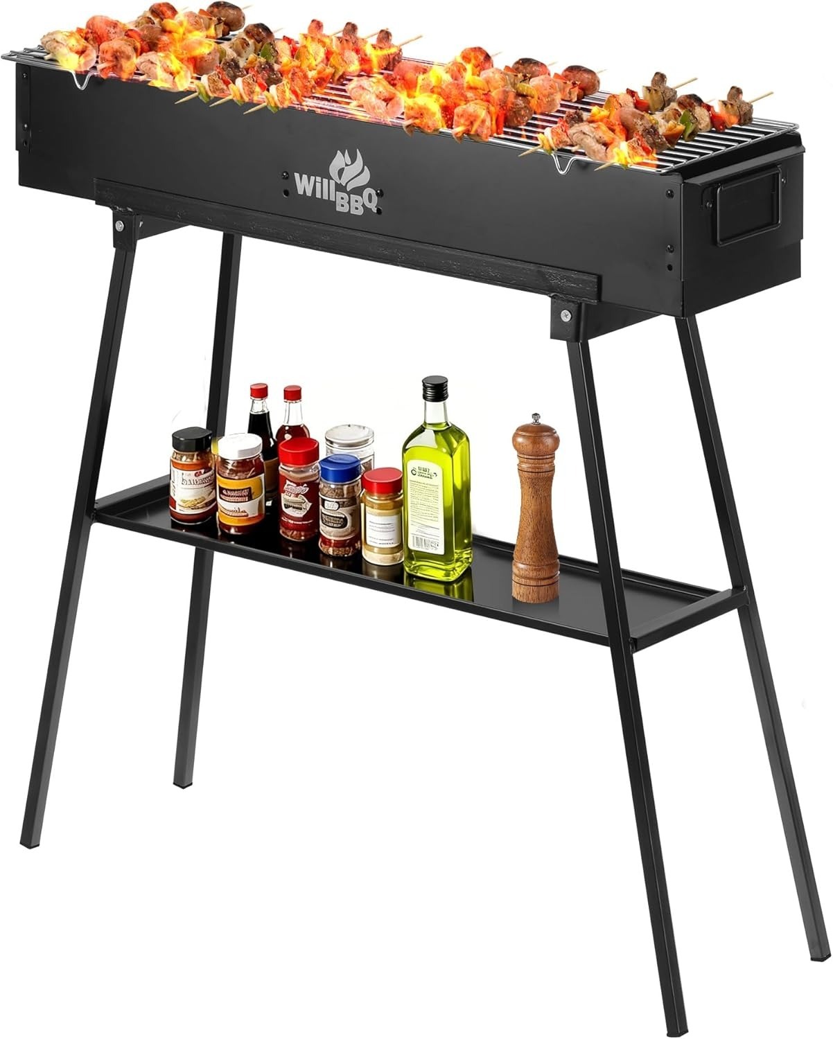 WILLBBQ Charcoal Grills Commercial Quality Portable Hibachi BBQ Lamb Skewer Folded Camping Barbecue Grill for Backyard Outdoor Cooking Use(31.6x7.1x5.1 inch) - The Perfect Gifts for Grill Lovers