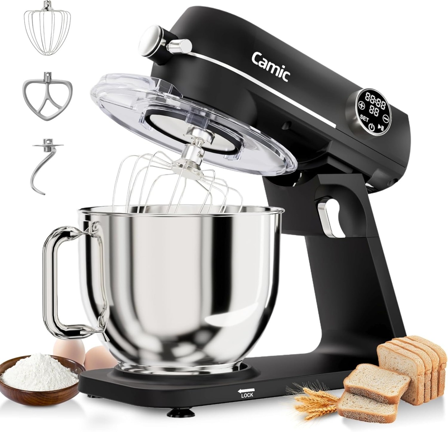 8.45 QT All Metal Stand Mixer,10 Speed Large Capacity Kitchen Mixer with Digital Timer & Tilt-Head, Electric Mixer with Whisk Dough Hook Mixing Beater for Baking,Cakes,Cookie,Bread,Salad(Silver)