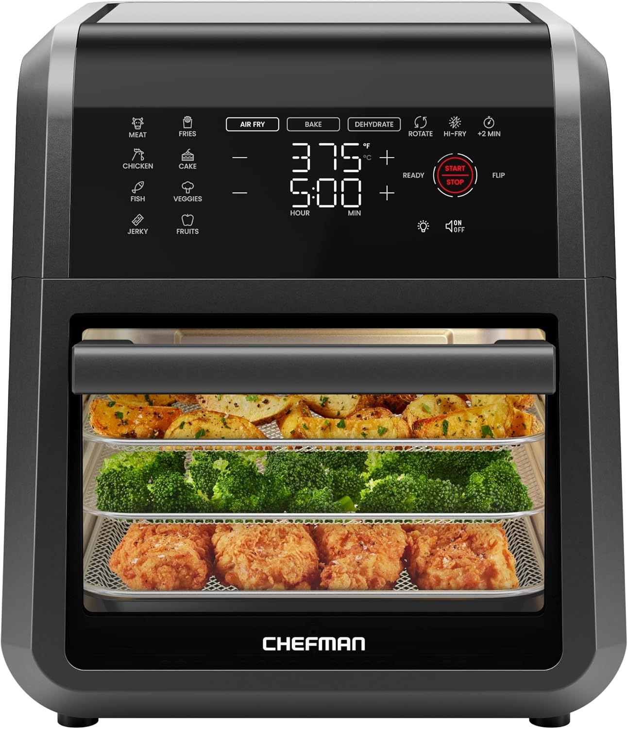 CHEFMAN Multifunctional Digital Air Fryer+ Rotisserie, Dehydrator, Convection Oven, 17 Touch Screen Presets Fry, Roast, Dehydrate, Bake, XL 10L Family Size, Auto Shutoff, Large Easy-View Window, Black