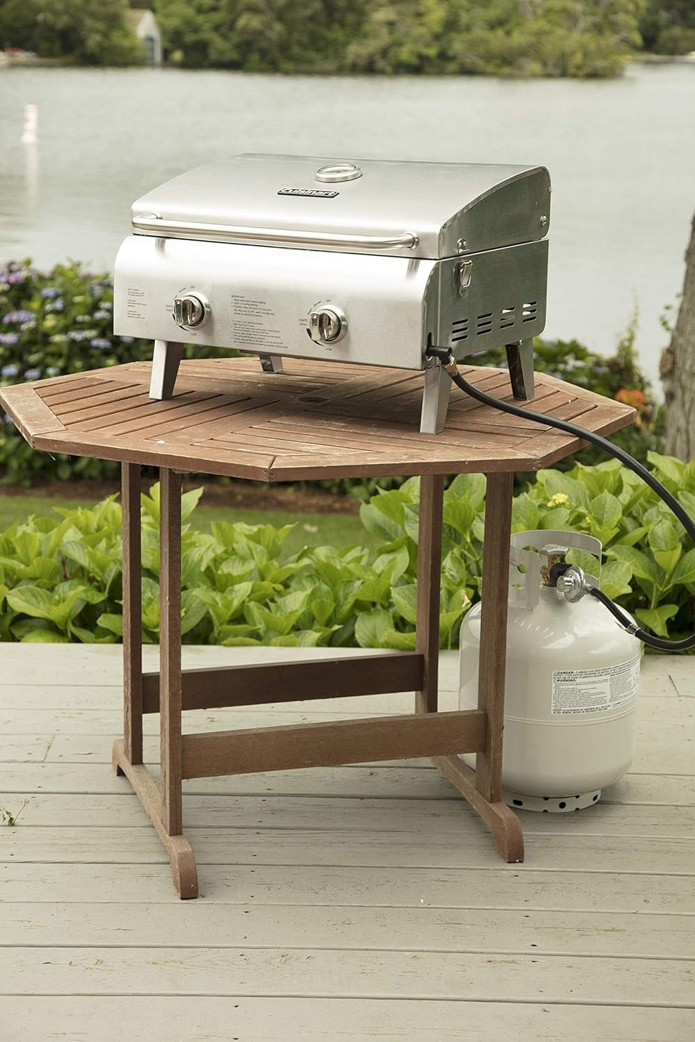Cuisinart Chef's Style Tabletop Portable Propane Grill, 20,000 BTU Stainless Steel 2-Burner Outdoor Gas Grill for Camping, Tailgates, BBQ, Hassle-Free Setup, Twist-Start Ignition, CGG-306