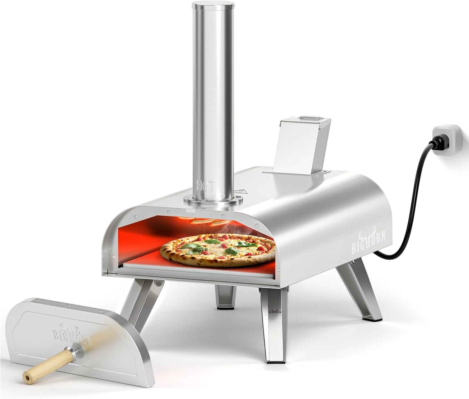 BIG HORN OUTDOORS 12" Multi-Fuel Outdoor Pizza Oven – 3-in-1 Wood-Fired, Gas & Electric Compatible (Burners Sold Separately), Pellet Pizza Oven Portable Pizza Maker for Backyard, Camping & Tailgating