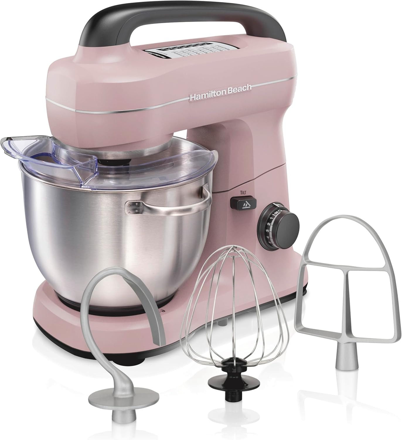 Hamilton Beach Electric Stand Mixer, 4 Quarts, Dough Hook, Flat Beater Attachments, Splash Guard, 7 Speeds with Whisk, Easy-Carry Top Handle, Aqua