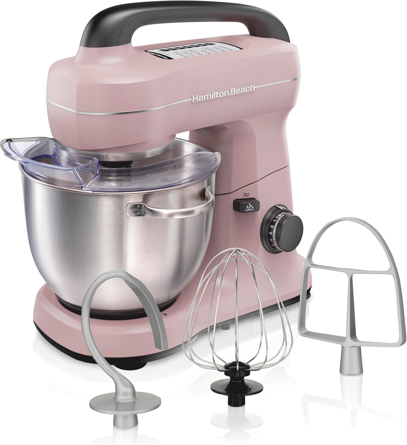 Hamilton Beach Electric Stand Mixer, 4 Quarts, Dough Hook, Flat Beater Attachments, Splash Guard, 7 Speeds with Whisk, Easy-Carry Top Handle, Aqua