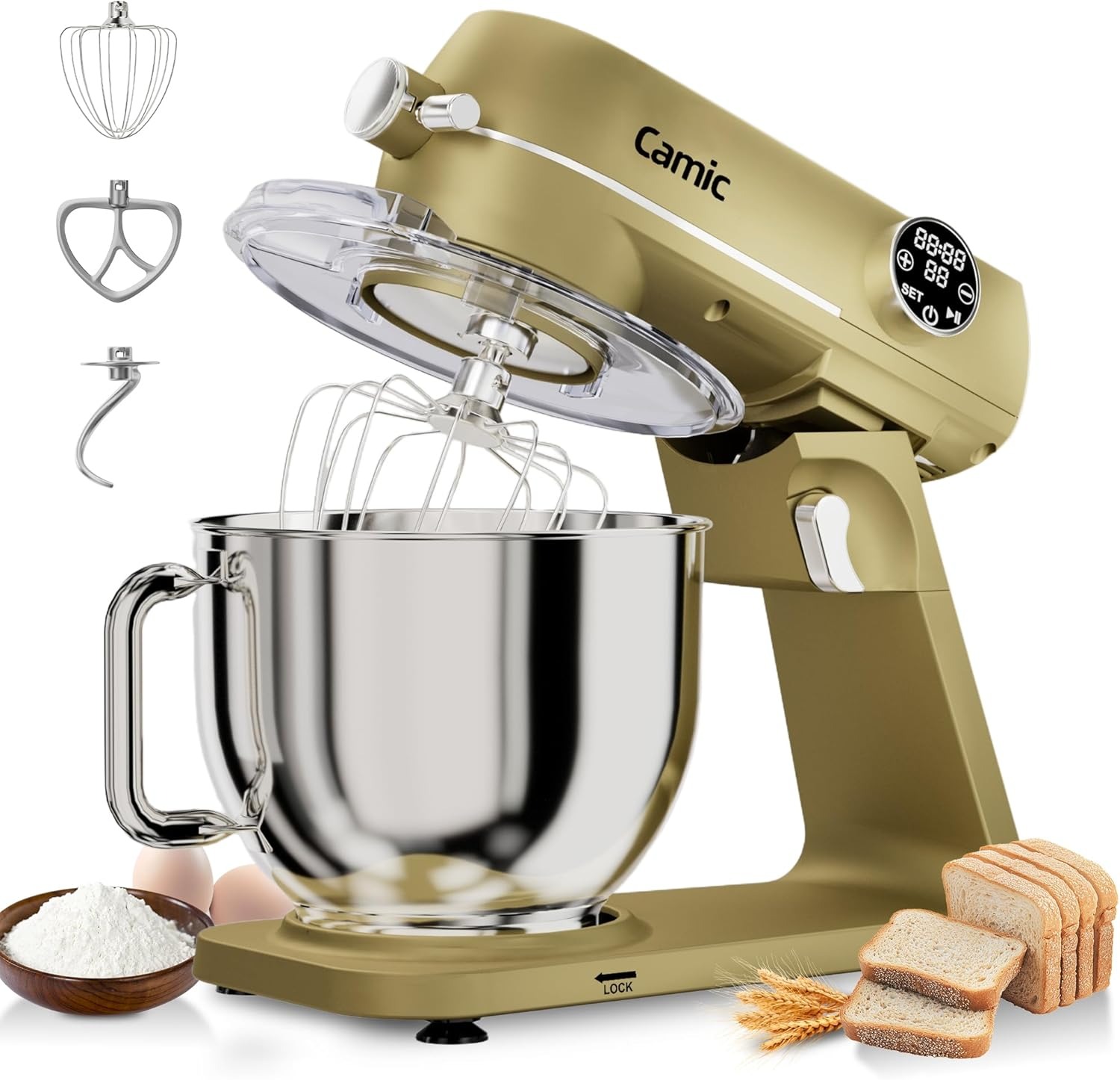 8.45 QT All Metal Stand Mixer,10 Speed Large Capacity Kitchen Mixer with Digital Timer & Tilt-Head, Electric Mixer with Whisk Dough Hook Mixing Beater for Baking,Cakes,Cookie,Bread,Salad(Silver)