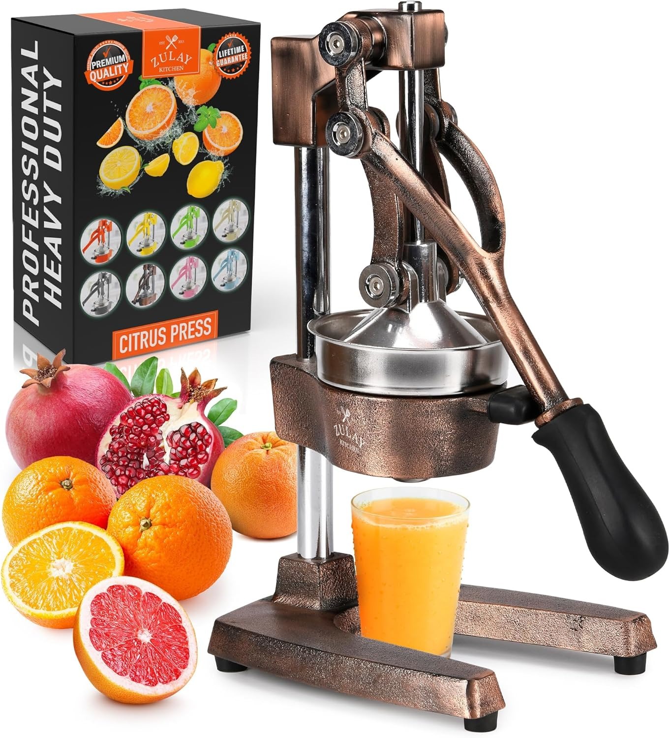 Zulay Kitchen Cast Iron Juicer - Easy-to-Clean Heavy-Duty Manual Juicer, Professional Citrus Juicer - Stainless Steel Lemon Squeezer - Manual Citrus Press & Orange Squeezer - Orange Juicer (Black)
