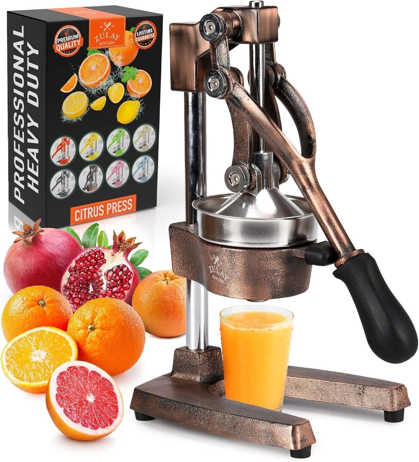 Zulay Kitchen Cast Iron Juicer - Easy-to-Clean Heavy-Duty Manual Juicer, Professional Citrus Juicer - Stainless Steel Lemon Squeezer - Manual Citrus Press & Orange Squeezer - Orange Juicer (Black)