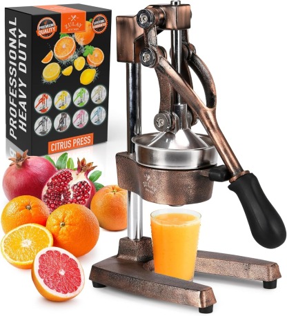 Zulay Kitchen Cast Iron Juicer - Easy-to-Clean Heavy-Duty Manual Juicer, Professional Citrus Juicer - Stainless Steel Lemon Squeezer - Manual Citrus Press & Orange Squeezer - Orange Juicer (Black)