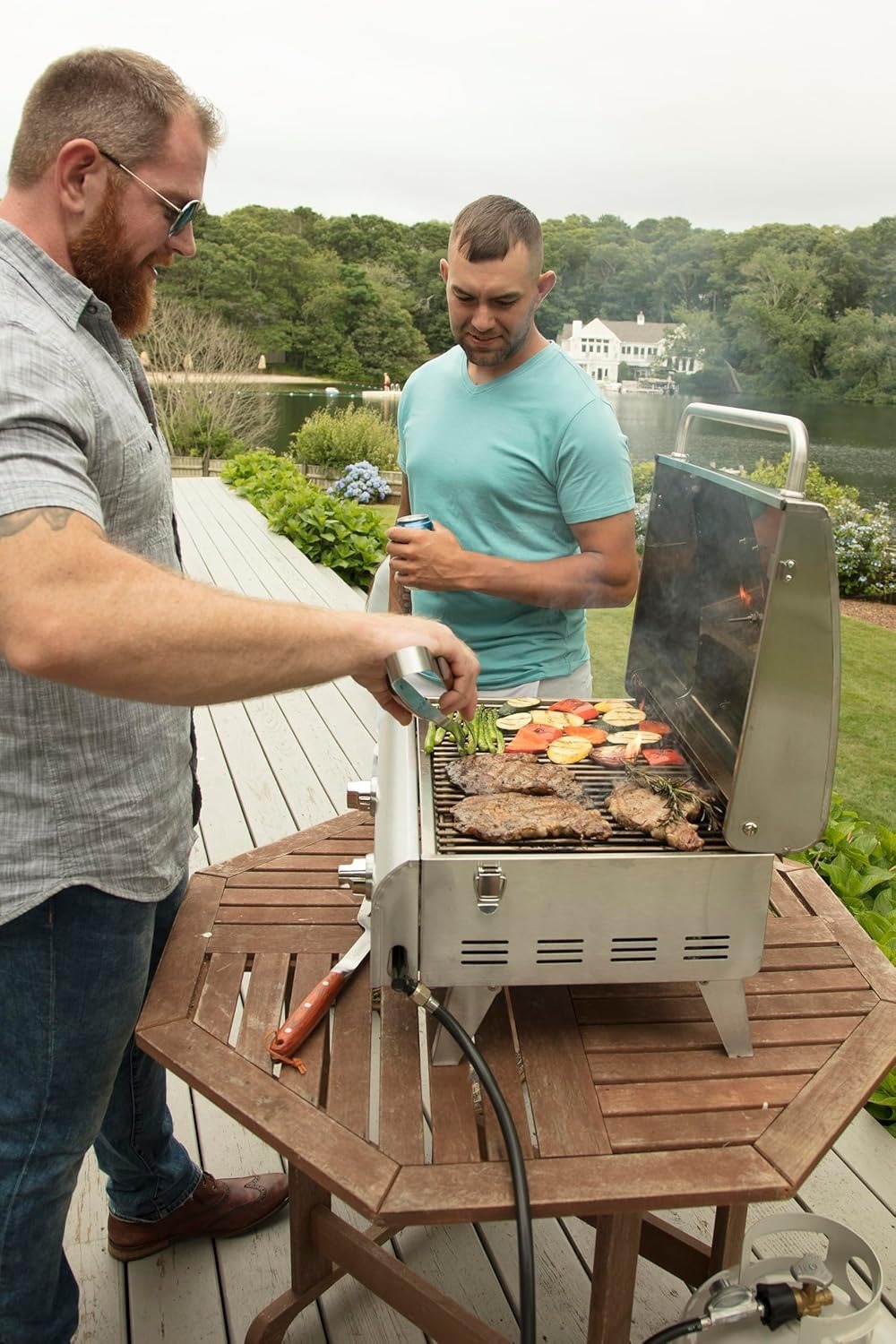 Cuisinart Chef's Style Tabletop Portable Propane Grill, 20,000 BTU Stainless Steel 2-Burner Outdoor Gas Grill for Camping, Tailgates, BBQ, Hassle-Free Setup, Twist-Start Ignition, CGG-306