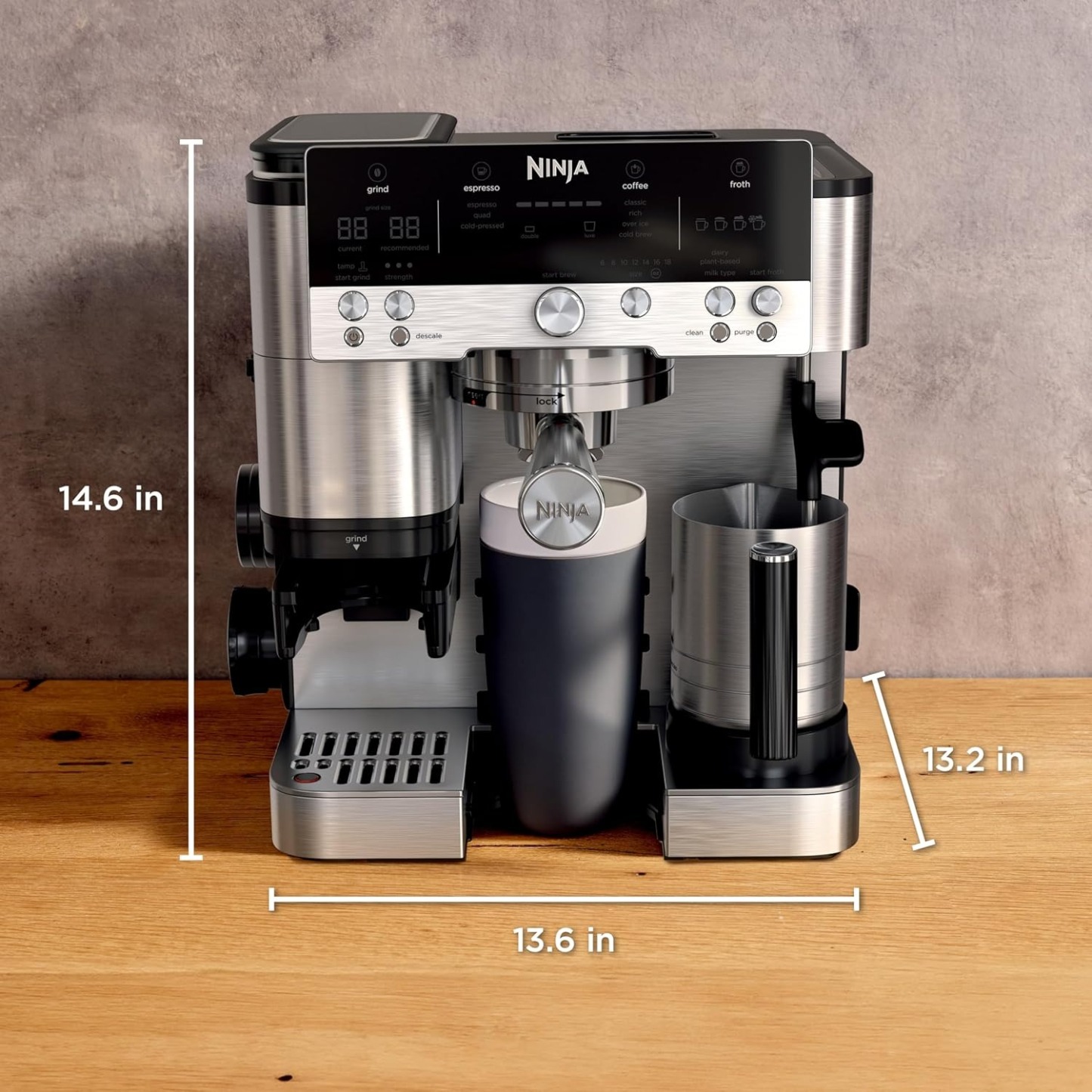 Ninja Luxe Café 3-in-1 Espresso, Drip Coffee and Cold Brew Machine | Integrated Coffee Grinder, Milk Frother, Assisted Tamper & Built-In Espresso Accessory Storage | Stainless Steel | ES601