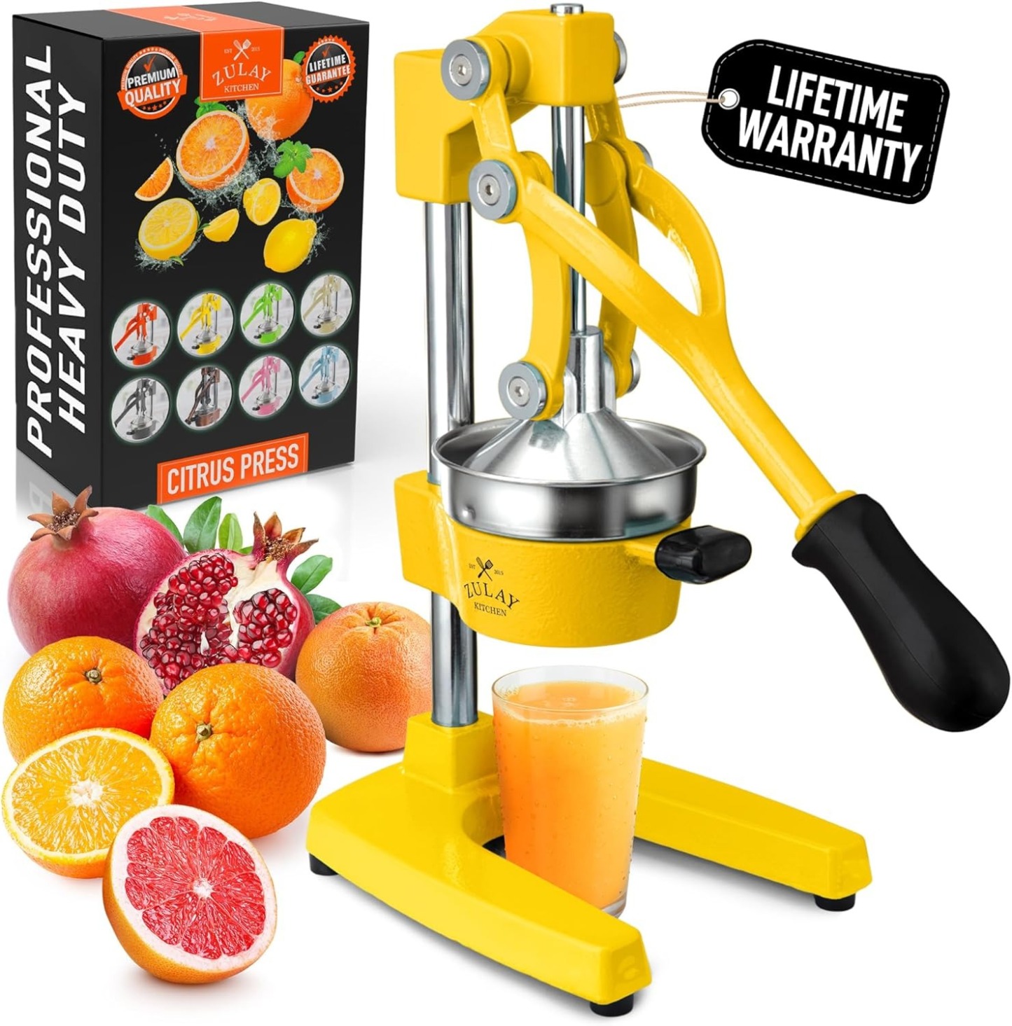 Zulay Kitchen Cast Iron Juicer - Easy-to-Clean Heavy-Duty Manual Juicer, Professional Citrus Juicer - Stainless Steel Lemon Squeezer - Manual Citrus Press & Orange Squeezer - Orange Juicer (Black)