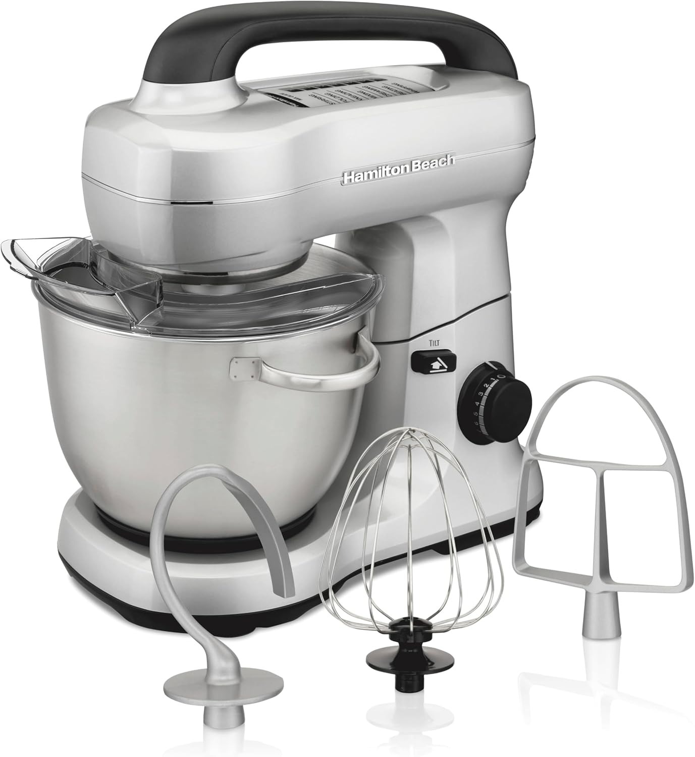 Hamilton Beach Electric Stand Mixer, 4 Quarts, Dough Hook, Flat Beater Attachments, Splash Guard, 7 Speeds with Whisk, Easy-Carry Top Handle, Aqua