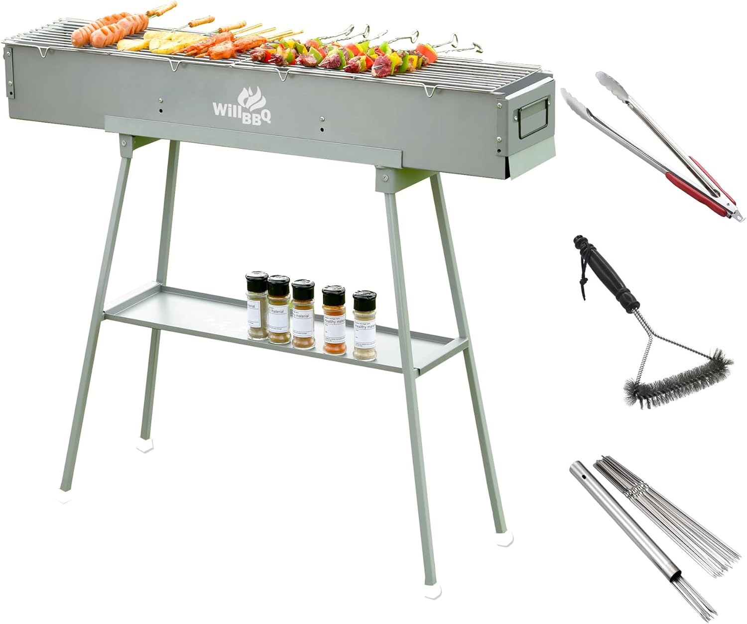 WILLBBQ Charcoal Grills Commercial Quality Portable Hibachi BBQ Lamb Skewer Folded Camping Barbecue Grill for Backyard Outdoor Cooking Use(31.6x7.1x5.1 inch) - The Perfect Gifts for Grill Lovers