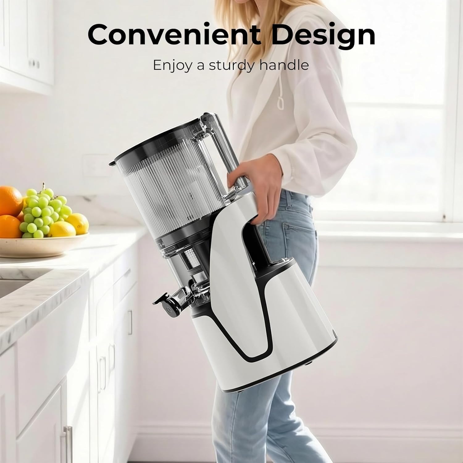 Juicer Machines, 3-in-1 Cold Press Juicer with 6.5" Extra Large Chute, 100oz Large Capacity, AC Motor, Makes Juice, Nut Milk & Sorbet, Bright White