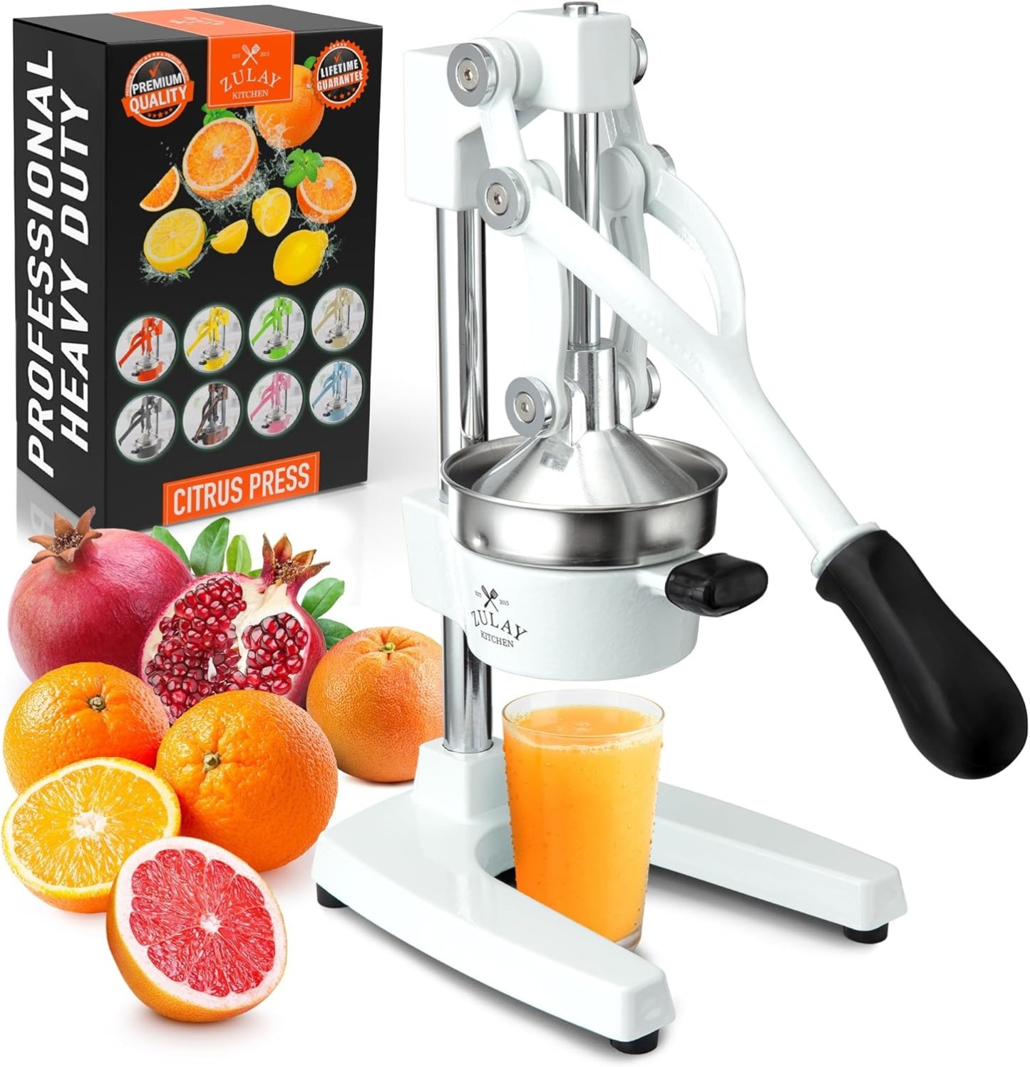 Zulay Kitchen Cast Iron Juicer - Easy-to-Clean Heavy-Duty Manual Juicer, Professional Citrus Juicer - Stainless Steel Lemon Squeezer - Manual Citrus Press & Orange Squeezer - Orange Juicer (Black)