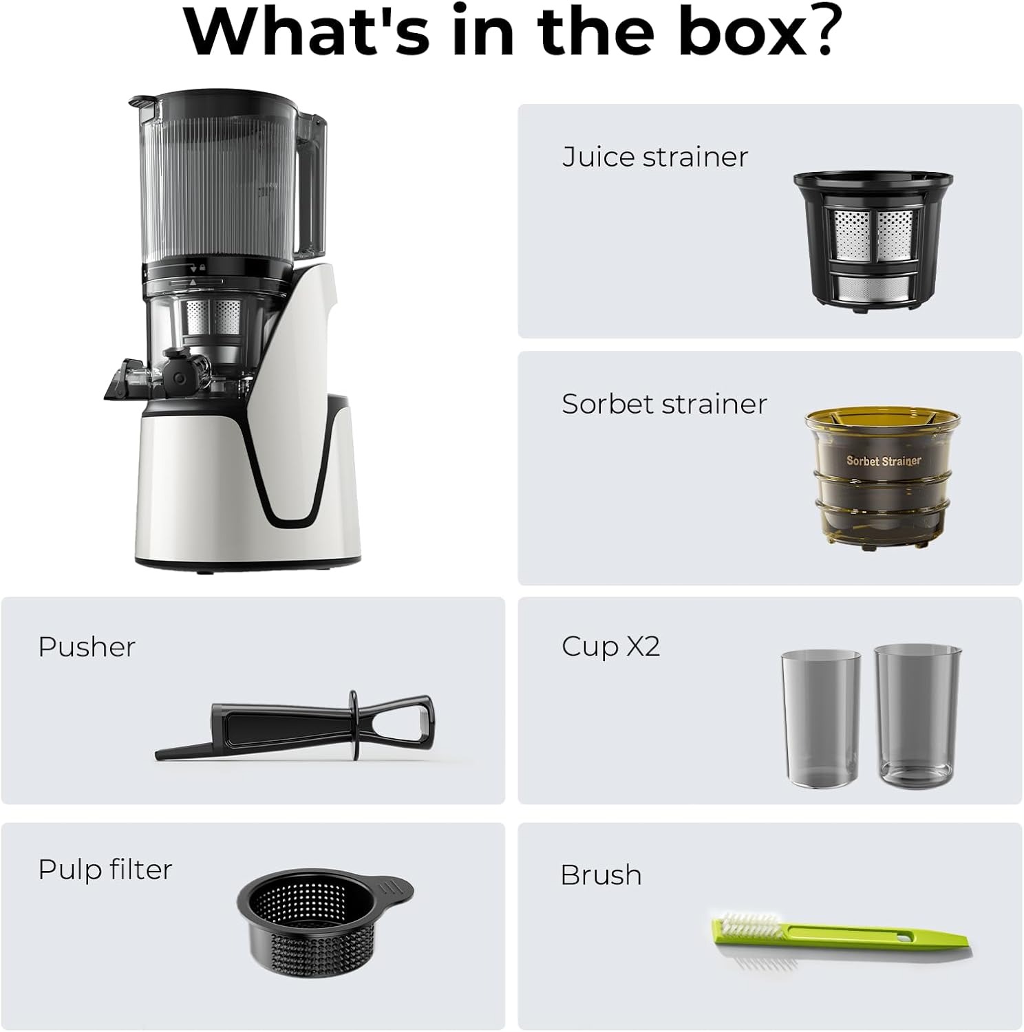 Juicer Machines, 3-in-1 Cold Press Juicer with 6.5" Extra Large Chute, 100oz Large Capacity, AC Motor, Makes Juice, Nut Milk & Sorbet, Bright White