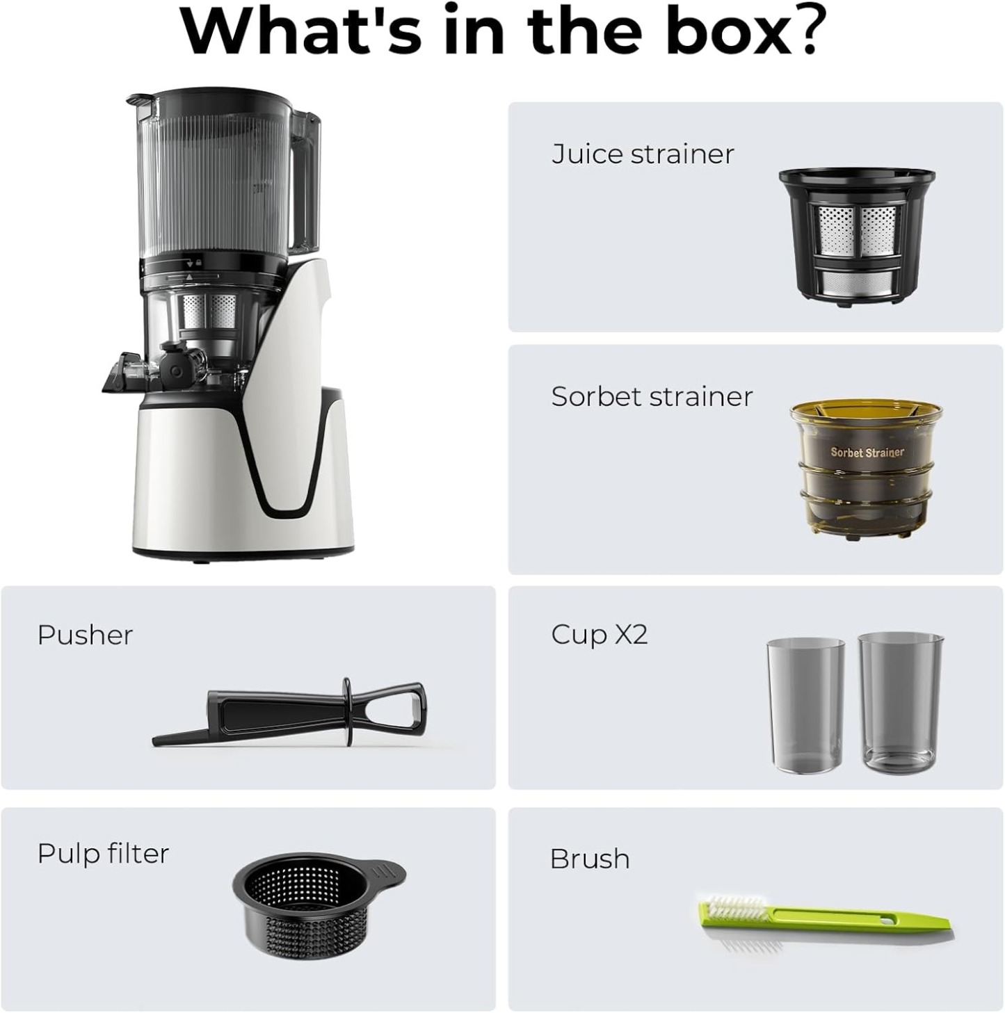 Juicer Machines, 3-in-1 Cold Press Juicer with 6.5" Extra Large Chute, 100oz Large Capacity, AC Motor, Makes Juice, Nut Milk & Sorbet, Bright White