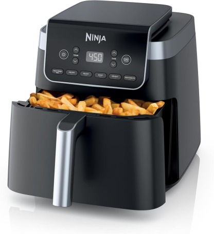 Ninja | Air Fryer | 4-in-1 Pro Air Fry, Roast, Reheat, Dehydrate | 5QT Capacity fits up to 4lbs of French Fries | 400F Max Temp | Nonstick Basket & Crisper Plate | 120V | Grey | AF141