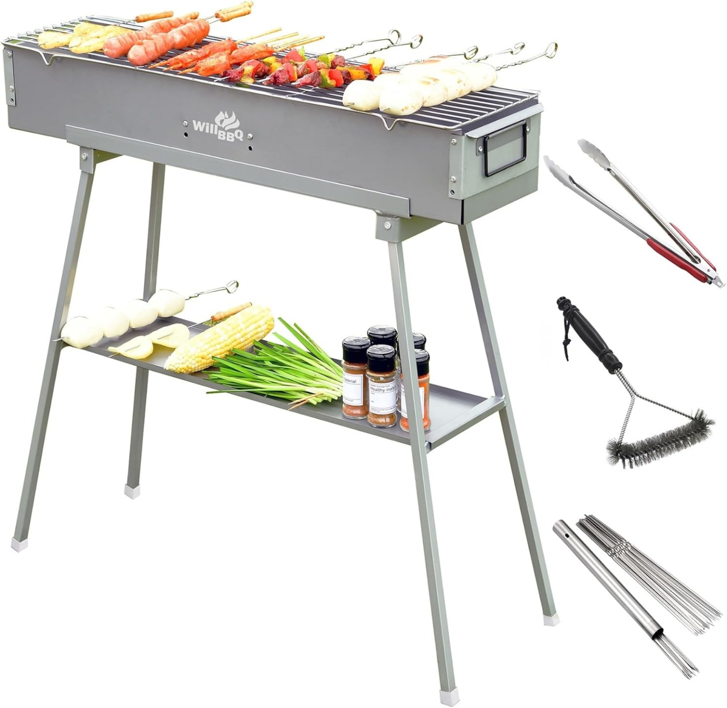 WILLBBQ Charcoal Grills Commercial Quality Portable Hibachi BBQ Lamb Skewer Folded Camping Barbecue Grill for Backyard Outdoor Cooking Use(31.6x7.1x5.1 inch) - The Perfect Gifts for Grill Lovers