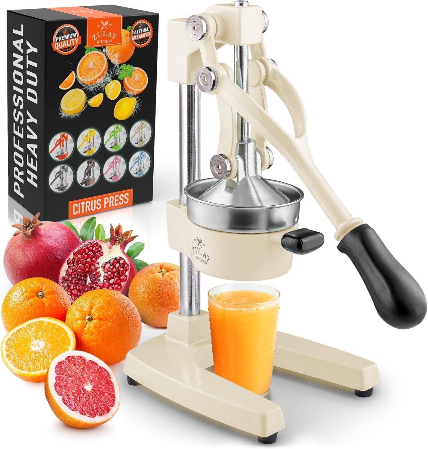 Zulay Kitchen Cast Iron Juicer - Easy-to-Clean Heavy-Duty Manual Juicer, Professional Citrus Juicer - Stainless Steel Lemon Squeezer - Manual Citrus Press & Orange Squeezer - Orange Juicer (Black)