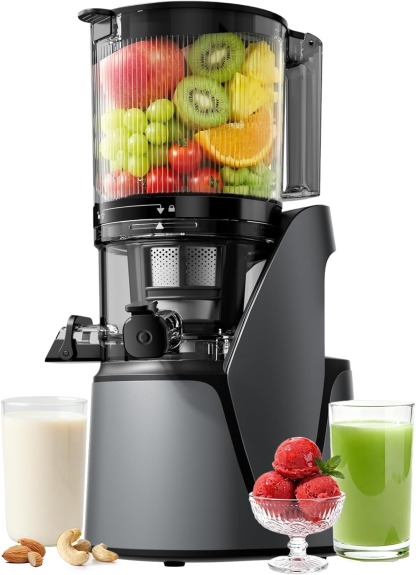 Juicer Machines, 3-in-1 Cold Press Juicer with 6.5" Extra Large Chute, 100oz Large Capacity, AC Motor, Makes Juice, Nut Milk & Sorbet, Bright White