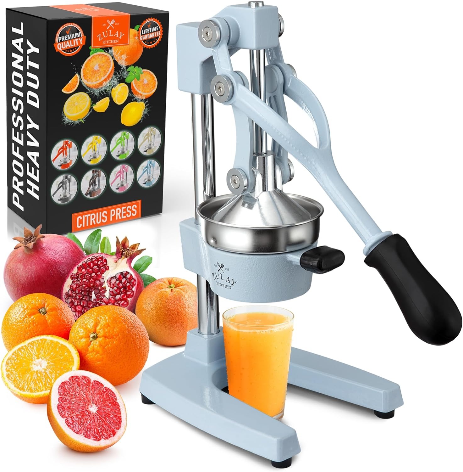 Zulay Kitchen Cast Iron Juicer - Easy-to-Clean Heavy-Duty Manual Juicer, Professional Citrus Juicer - Stainless Steel Lemon Squeezer - Manual Citrus Press & Orange Squeezer - Orange Juicer (Black)