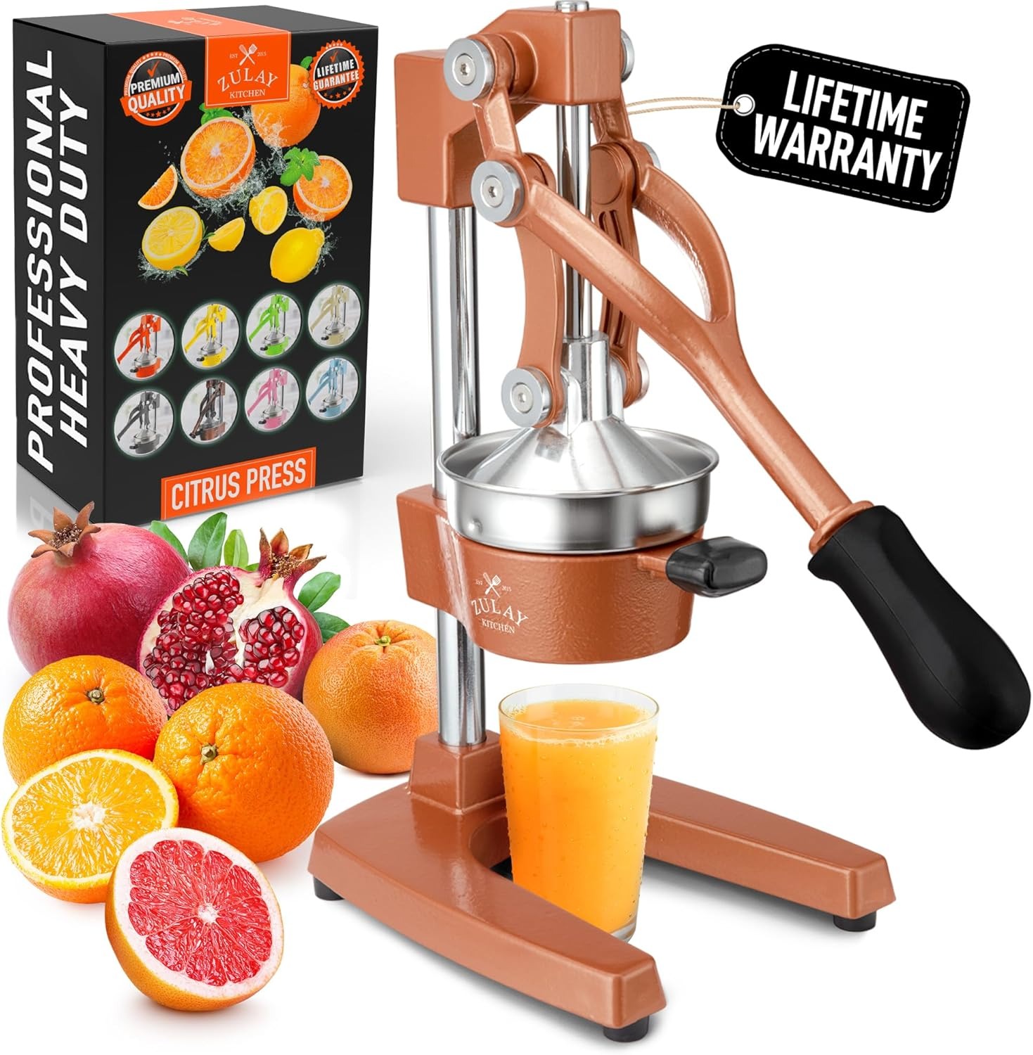 Zulay Kitchen Cast Iron Juicer - Easy-to-Clean Heavy-Duty Manual Juicer, Professional Citrus Juicer - Stainless Steel Lemon Squeezer - Manual Citrus Press & Orange Squeezer - Orange Juicer (Black)