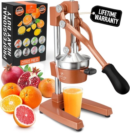 Zulay Kitchen Cast Iron Juicer - Easy-to-Clean Heavy-Duty Manual Juicer, Professional Citrus Juicer - Stainless Steel Lemon Squeezer - Manual Citrus Press & Orange Squeezer - Orange Juicer (Black)