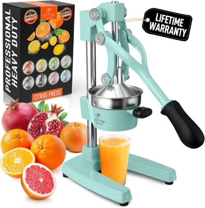 Zulay Kitchen Cast Iron Juicer - Easy-to-Clean Heavy-Duty Manual Juicer, Professional Citrus Juicer - Stainless Steel Lemon Squeezer - Manual Citrus Press & Orange Squeezer - Orange Juicer (Black)