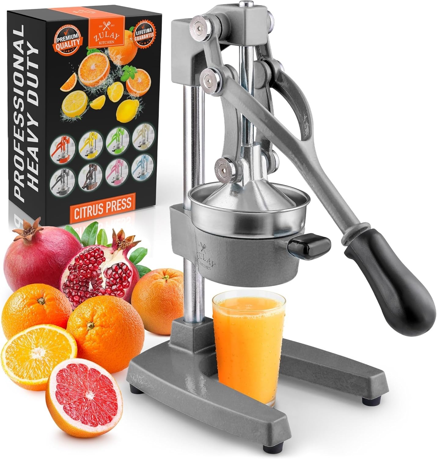 Zulay Kitchen Cast Iron Juicer - Easy-to-Clean Heavy-Duty Manual Juicer, Professional Citrus Juicer - Stainless Steel Lemon Squeezer - Manual Citrus Press & Orange Squeezer - Orange Juicer (Black)