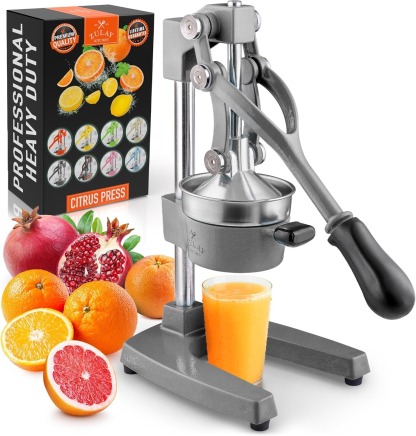 Zulay Kitchen Cast Iron Juicer - Easy-to-Clean Heavy-Duty Manual Juicer, Professional Citrus Juicer - Stainless Steel Lemon Squeezer - Manual Citrus Press & Orange Squeezer - Orange Juicer (Black)