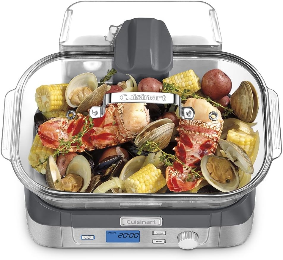 Cuisinart Cookfresh Digital Glass Food Steamer for Cooking, 5-Liter Vegetable Steamer with 5 Pre-Programmed Settings, Keep Warm Function, Audible Alert, Dishwasher-Safe Pot, STM-1000, Stainless Steel