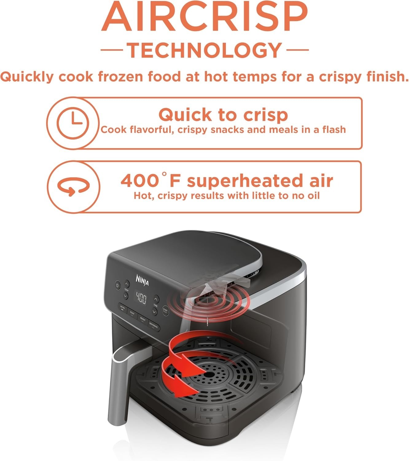 Ninja | Air Fryer | 4-in-1 Pro Air Fry, Roast, Reheat, Dehydrate | 5QT Capacity fits up to 4lbs of French Fries | 400F Max Temp | Nonstick Basket & Crisper Plate | 120V | Grey | AF141
