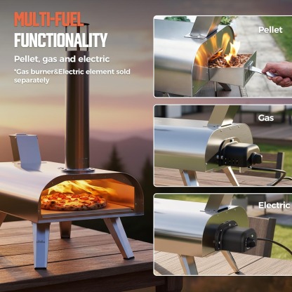 BIG HORN OUTDOORS 12" Multi-Fuel Outdoor Pizza Oven – 3-in-1 Wood-Fired, Gas & Electric Compatible (Burners Sold Separately), Pellet Pizza Oven Portable Pizza Maker for Backyard, Camping & Tailgating