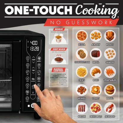 Gourmia French Door Air Fryer – 25 Qt Large Capacity Convection Oven, Fryforce 360°, Digital Display with 17 Cooking Presets, Bake, Toast, Roast, Dehydrate, Fits 12” Pizza