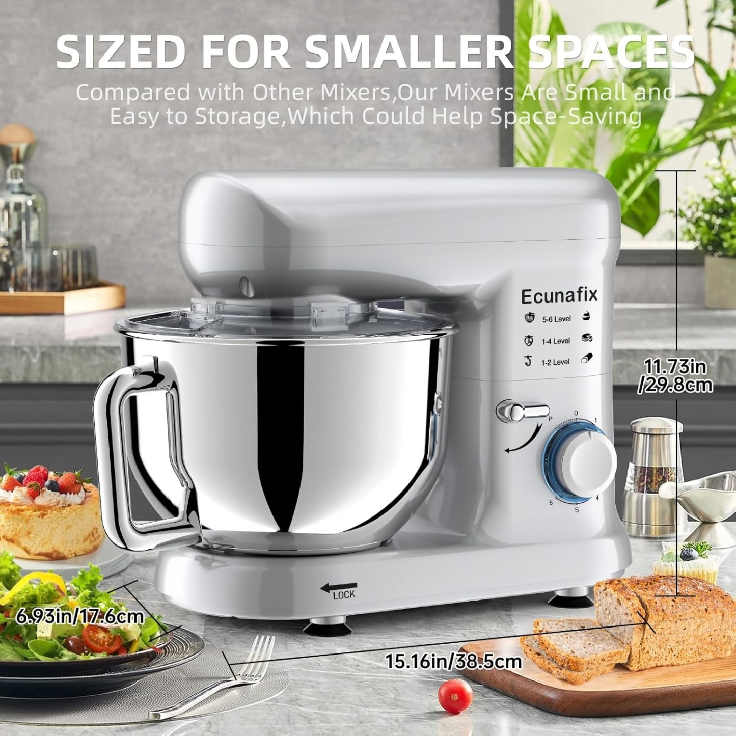 Kitchen Stand Mixer, 6.5Qt Household Stand Mixers, 660W 6+P Speed Tilt-Head Electric Dough Mixer, Food Mixers for Daily Use with Dough Hooks, Whisk, Beater