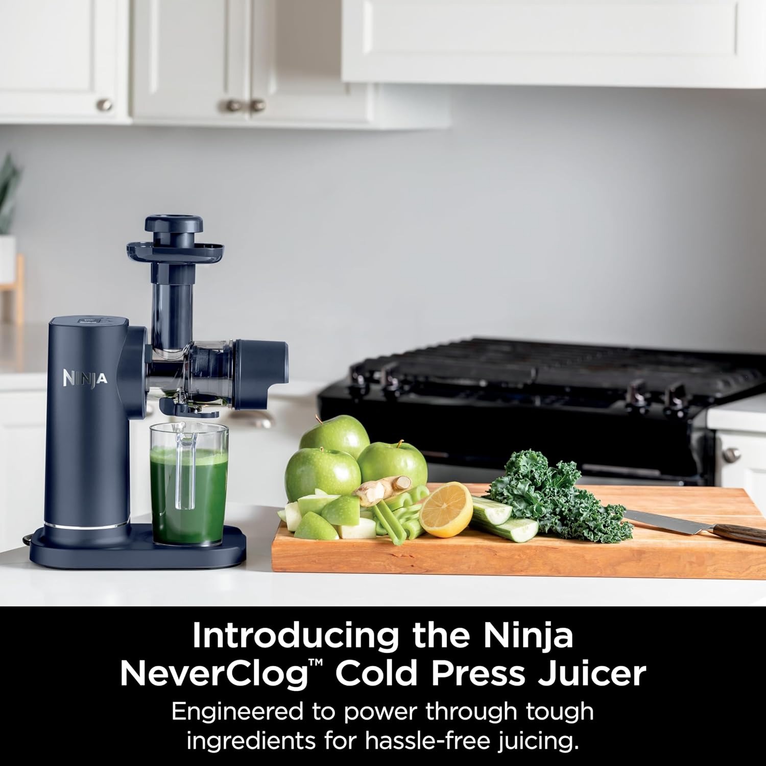 Ninja NeverClog Cold Press Juicer, Powerful Slow Juicer with Total Pulp Control, Countertop, Electric, 2 Pulp Functions, Dishwasher Safe, 2nd Generation, Blue/Navy, JC151NV