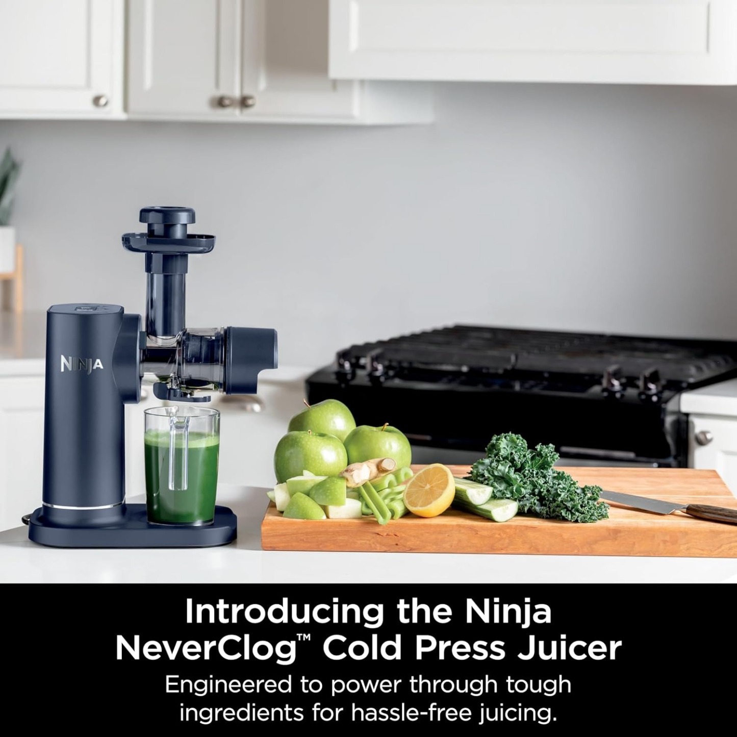 Ninja NeverClog Cold Press Juicer, Powerful Slow Juicer with Total Pulp Control, Countertop, Electric, 2 Pulp Functions, Dishwasher Safe, 2nd Generation, Blue/Navy, JC151NV