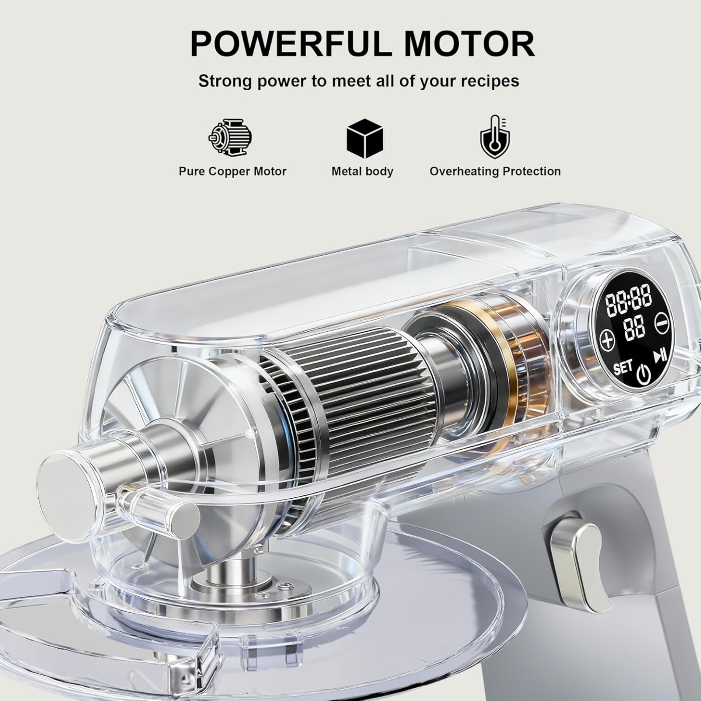 8.45 QT All Metal Stand Mixer,10 Speed Large Capacity Kitchen Mixer with Digital Timer & Tilt-Head, Electric Mixer with Whisk Dough Hook Mixing Beater for Baking,Cakes,Cookie,Bread,Salad(Silver)