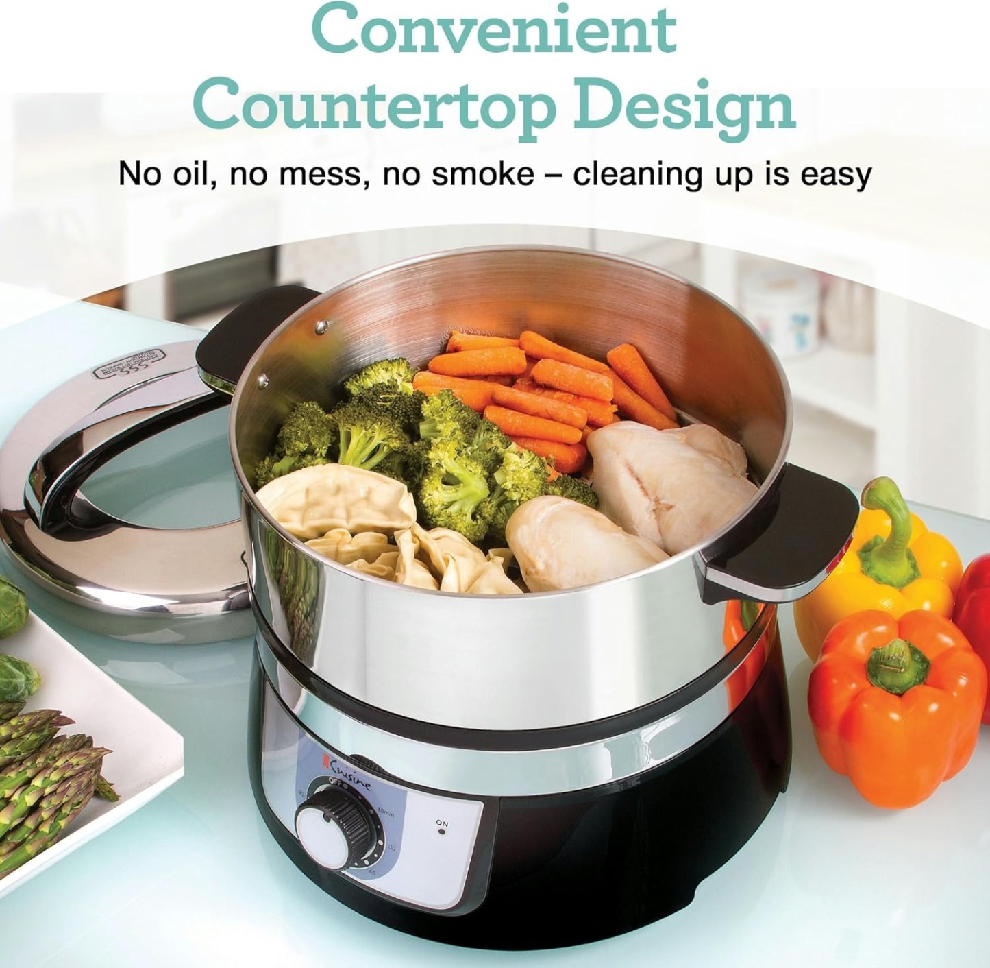 24L/25QT Electric Steamer, 3 Tier Food Steamer, Commercial Stainless Steel Steamer with Detachable Water Tank, Large Capacity Breakfast Machine with Timer, for Home, Restaurant, Party