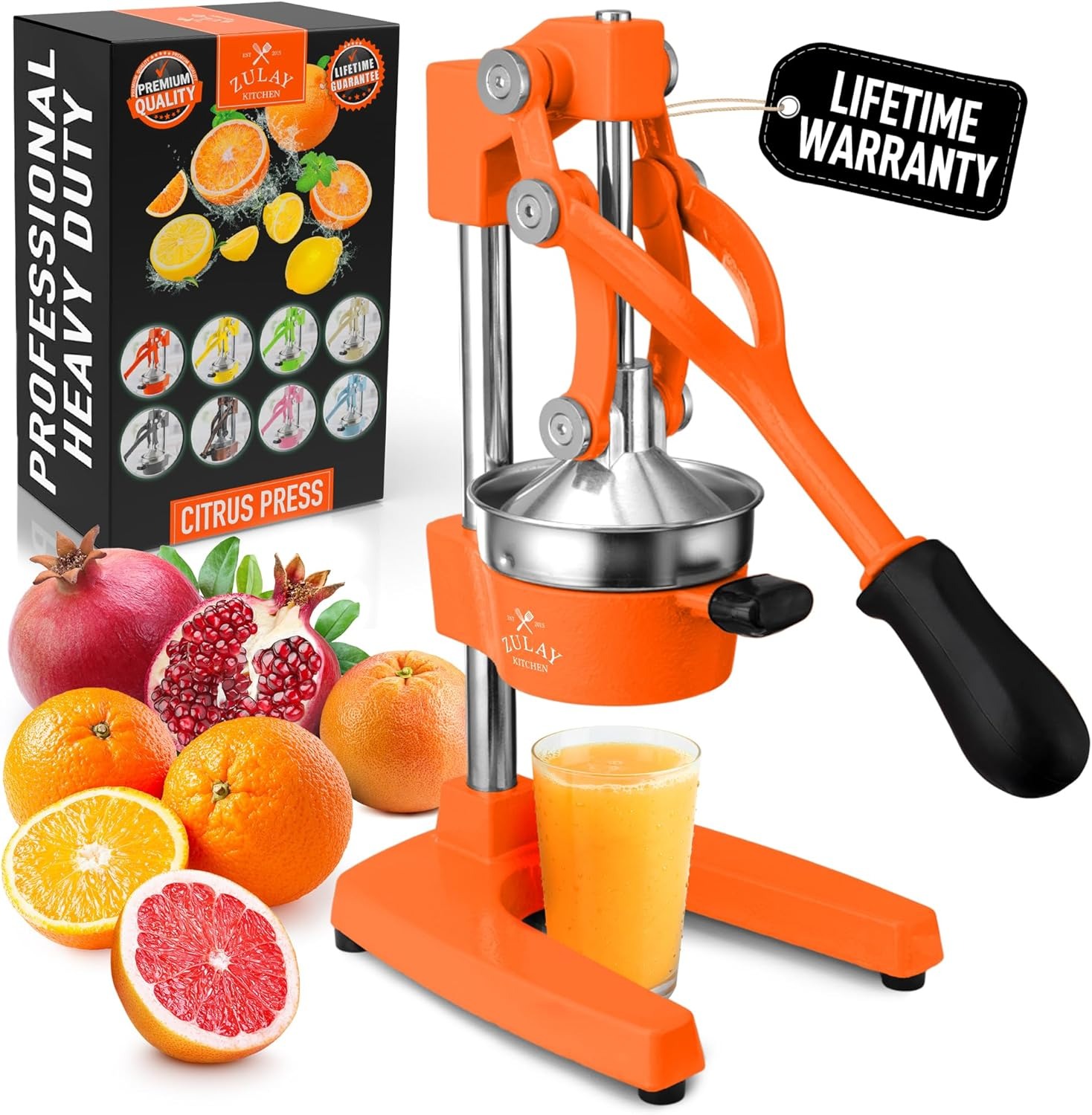 Zulay Kitchen Cast Iron Juicer - Easy-to-Clean Heavy-Duty Manual Juicer, Professional Citrus Juicer - Stainless Steel Lemon Squeezer - Manual Citrus Press & Orange Squeezer - Orange Juicer (Black)