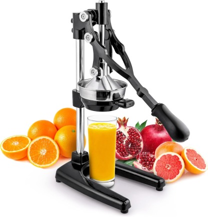 Zulay Kitchen Cast Iron Juicer - Easy-to-Clean Heavy-Duty Manual Juicer, Professional Citrus Juicer - Stainless Steel Lemon Squeezer - Manual Citrus Press & Orange Squeezer - Orange Juicer (Black)