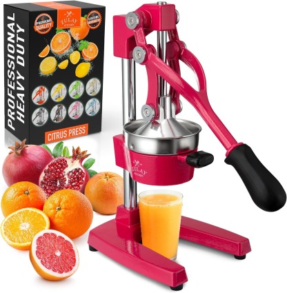 Zulay Kitchen Cast Iron Juicer - Easy-to-Clean Heavy-Duty Manual Juicer, Professional Citrus Juicer - Stainless Steel Lemon Squeezer - Manual Citrus Press & Orange Squeezer - Orange Juicer (Black)