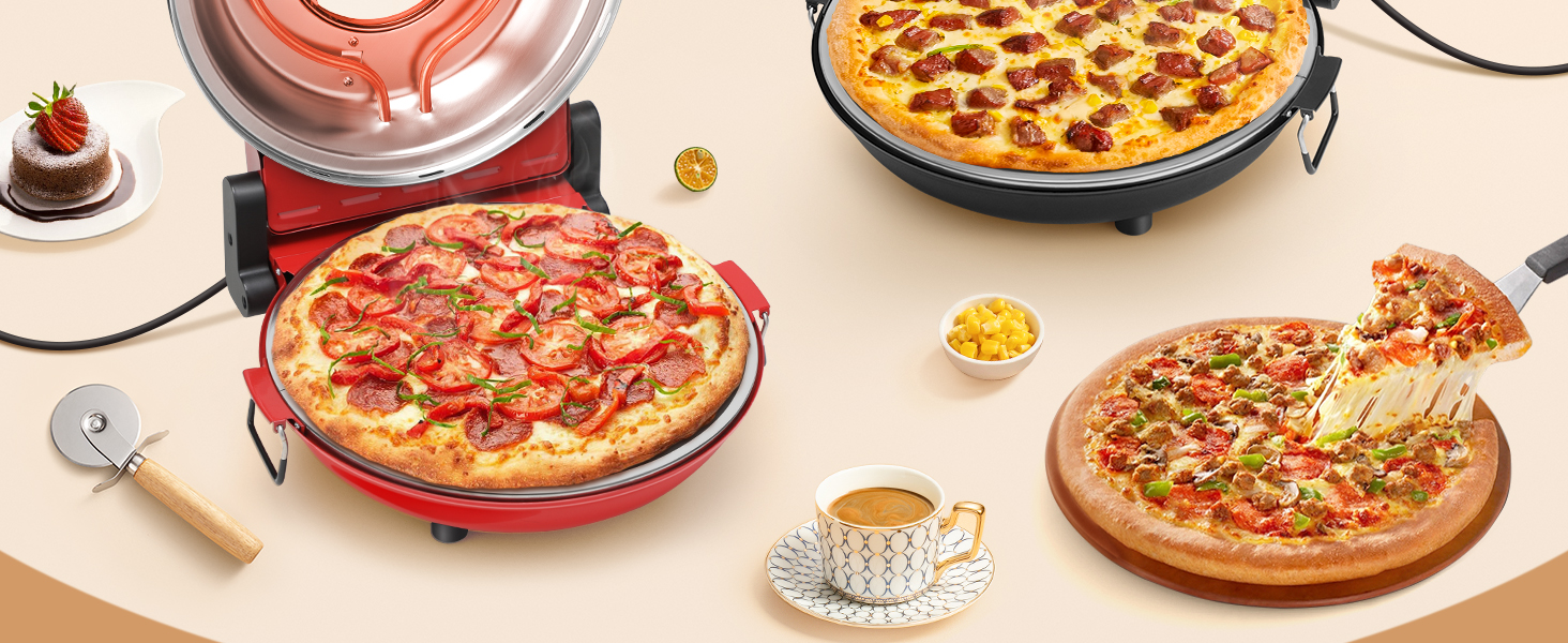 Electric Pizza Oven Indoor with Glazed Ceramic Stone, 12-Inch