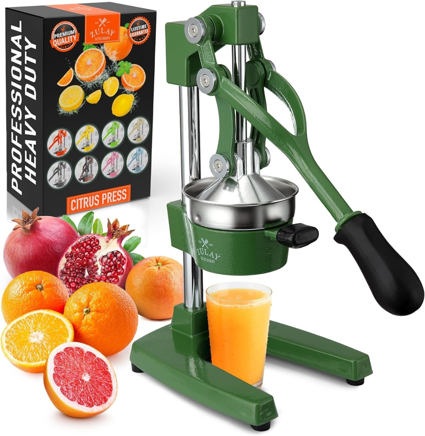 Zulay Kitchen Cast Iron Juicer - Easy-to-Clean Heavy-Duty Manual Juicer, Professional Citrus Juicer - Stainless Steel Lemon Squeezer - Manual Citrus Press & Orange Squeezer - Orange Juicer (Black)