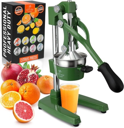 Zulay Kitchen Cast Iron Juicer - Easy-to-Clean Heavy-Duty Manual Juicer, Professional Citrus Juicer - Stainless Steel Lemon Squeezer - Manual Citrus Press & Orange Squeezer - Orange Juicer (Black)