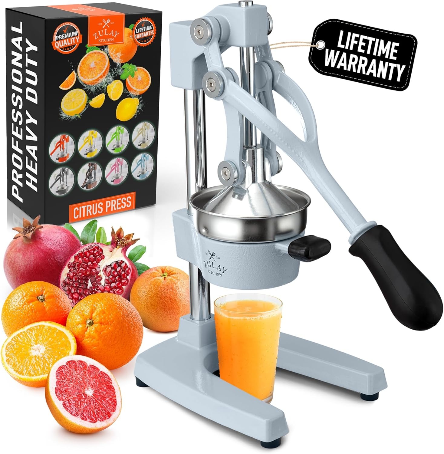 Zulay Kitchen Cast Iron Juicer - Easy-to-Clean Heavy-Duty Manual Juicer, Professional Citrus Juicer - Stainless Steel Lemon Squeezer - Manual Citrus Press & Orange Squeezer - Orange Juicer (Black)
